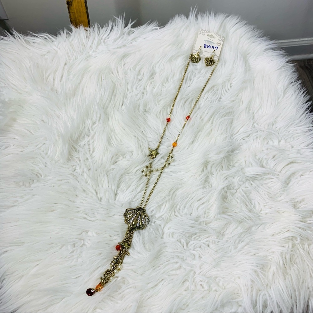 Icon Shell and Pearl Elegant Gold and Red Jewelry Set
